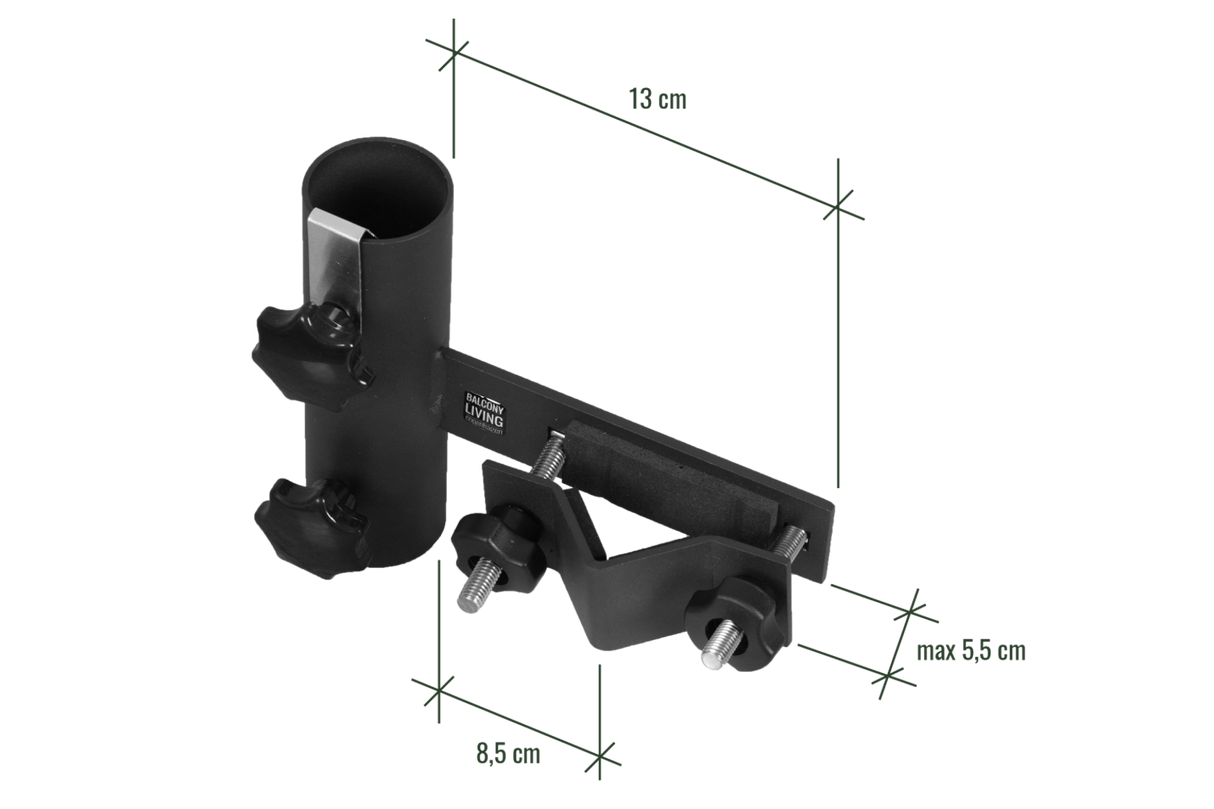 Carl Sonnenschirmhalter für vertikalen runden Geländerstangen