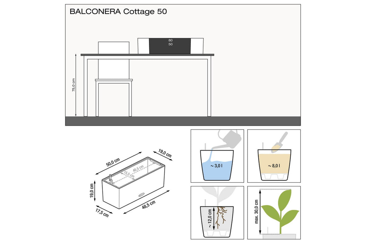 Cottage Balkonblumenkasten mit Bewässerungssystem 50 cm