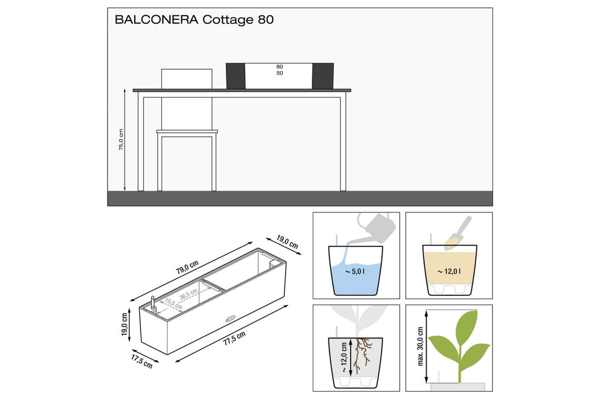 Cottage Balkonblumenkasten mit Bewässerungssystem 80 cm