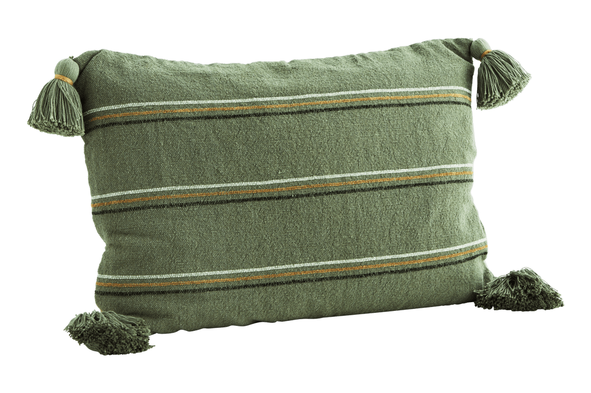Kissenbezug mit 3 farbigen Streifen und Quasten 40 x 60 cm