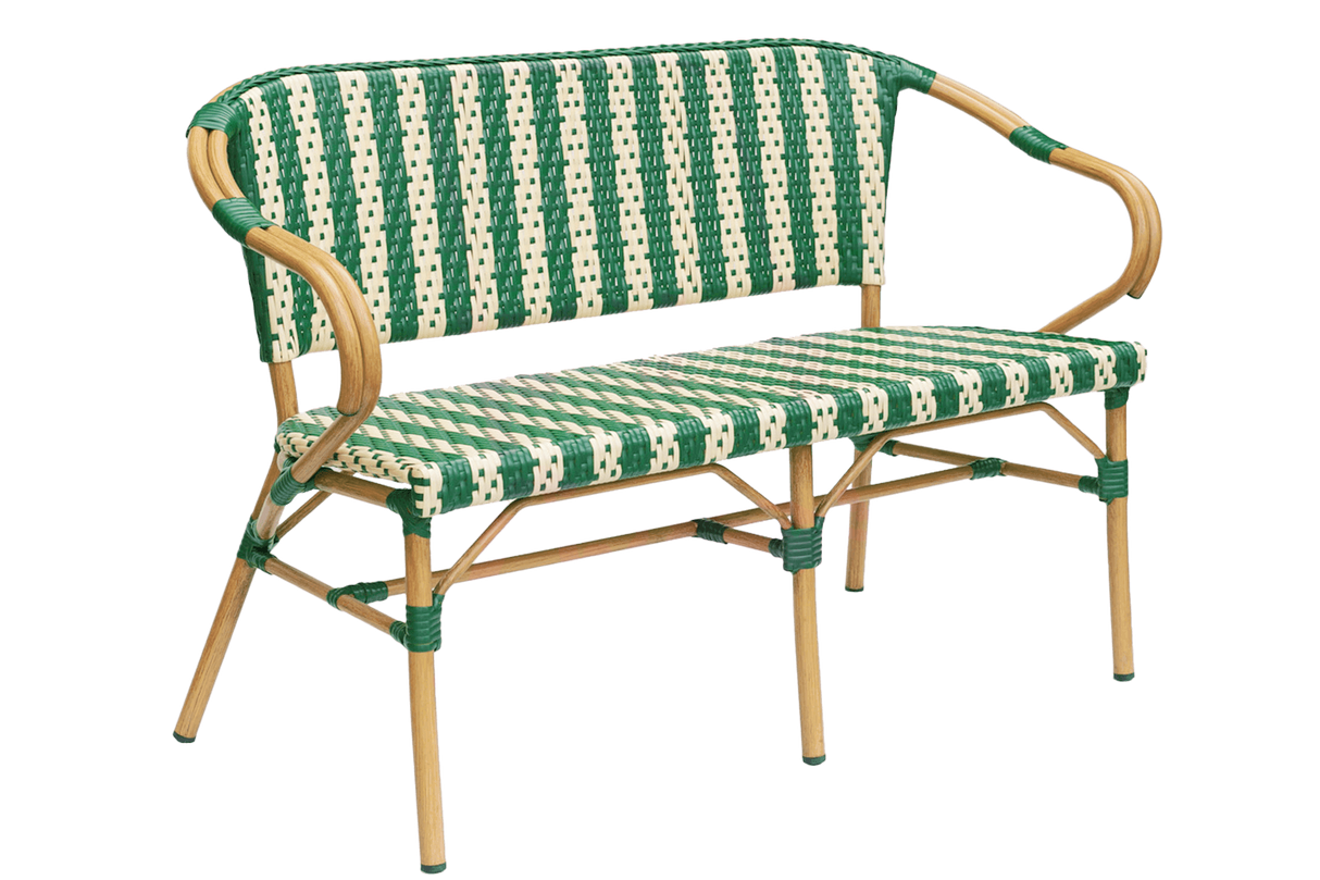 Claire-Bank mit geflochtenen Armlehnen