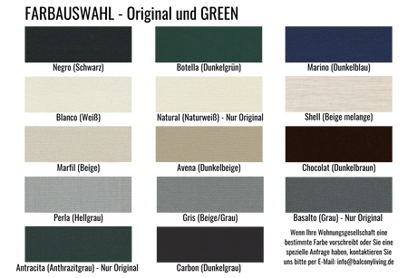 Maßband für Balkon Sonnensegel und Farbmuster