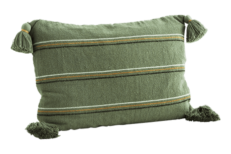 Kissenbezug mit 3 farbigen Streifen und Quasten 40 x 60 cm